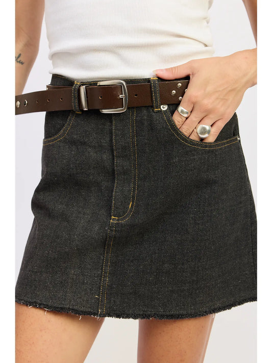 Mix Media Denim Mini Skirt with Pockets