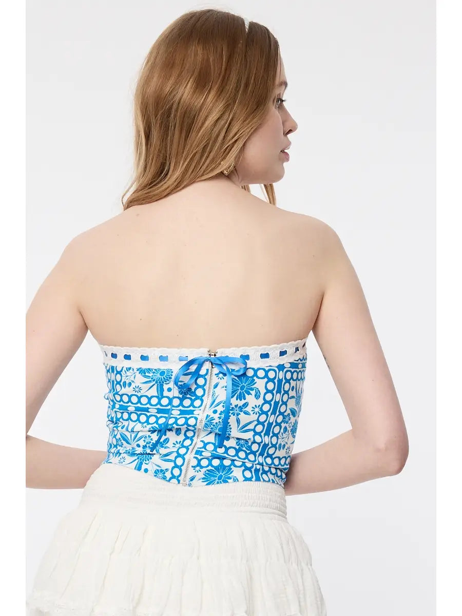 Vintage Floral Lace Trim Up Tube Crop Top