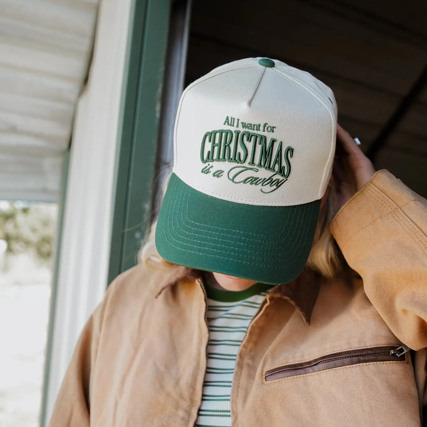 All I Want For Christmas Is A Cowboy - Green Vintage Trucker Hat