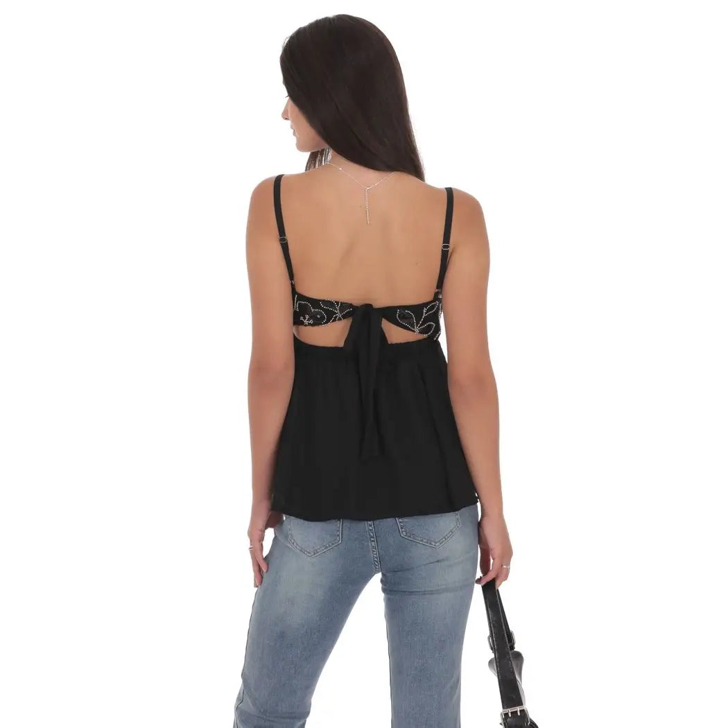 Beaded Babydoll Top in Black