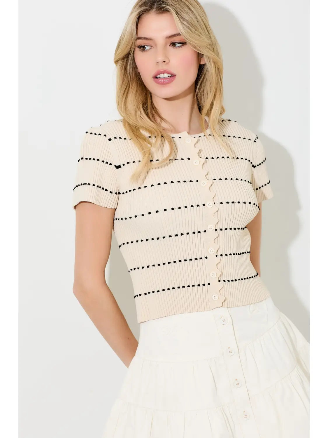Dotted Button Up Ribbed Top