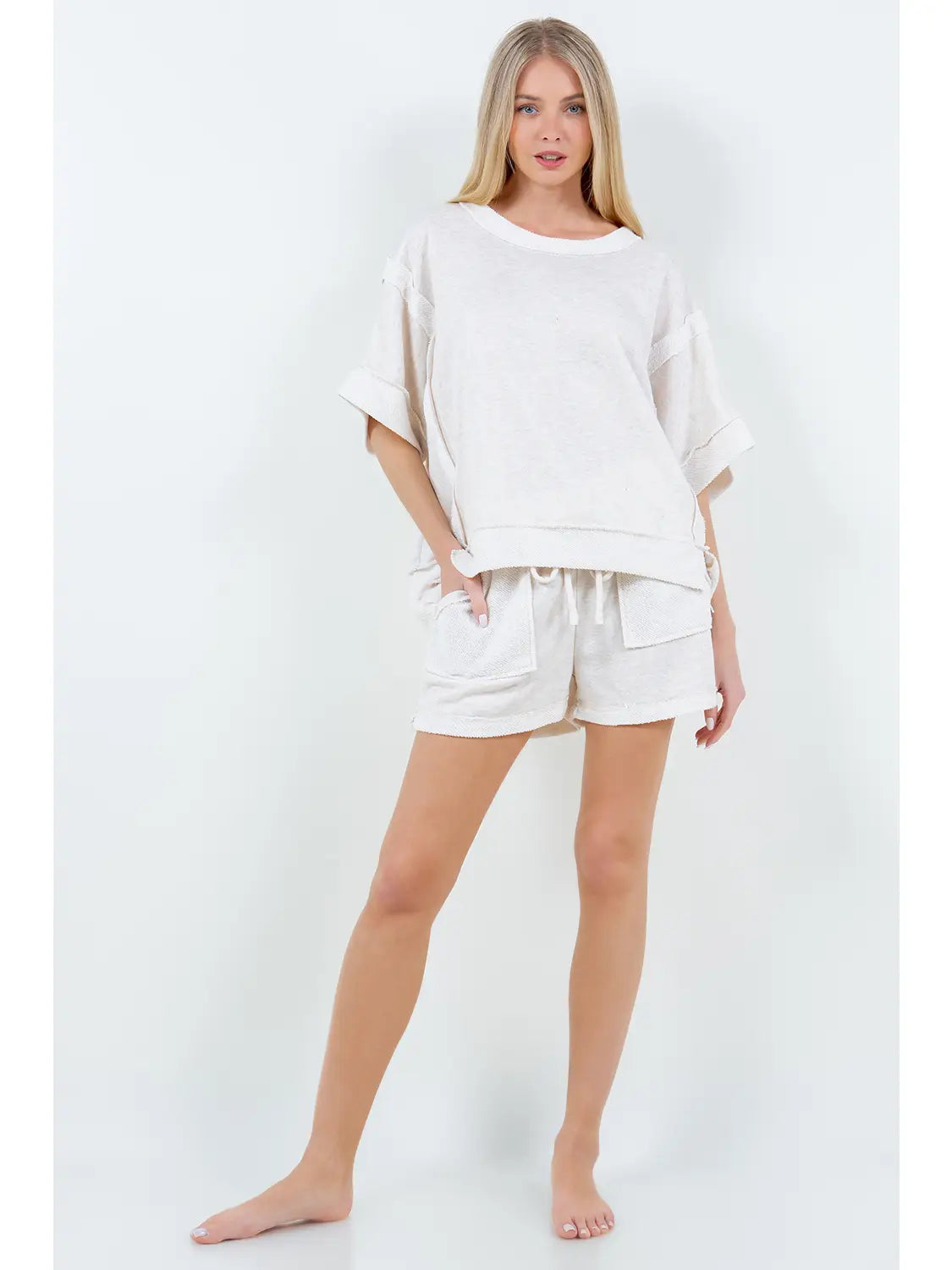 Oatmeal Contrast Terrycloth Top