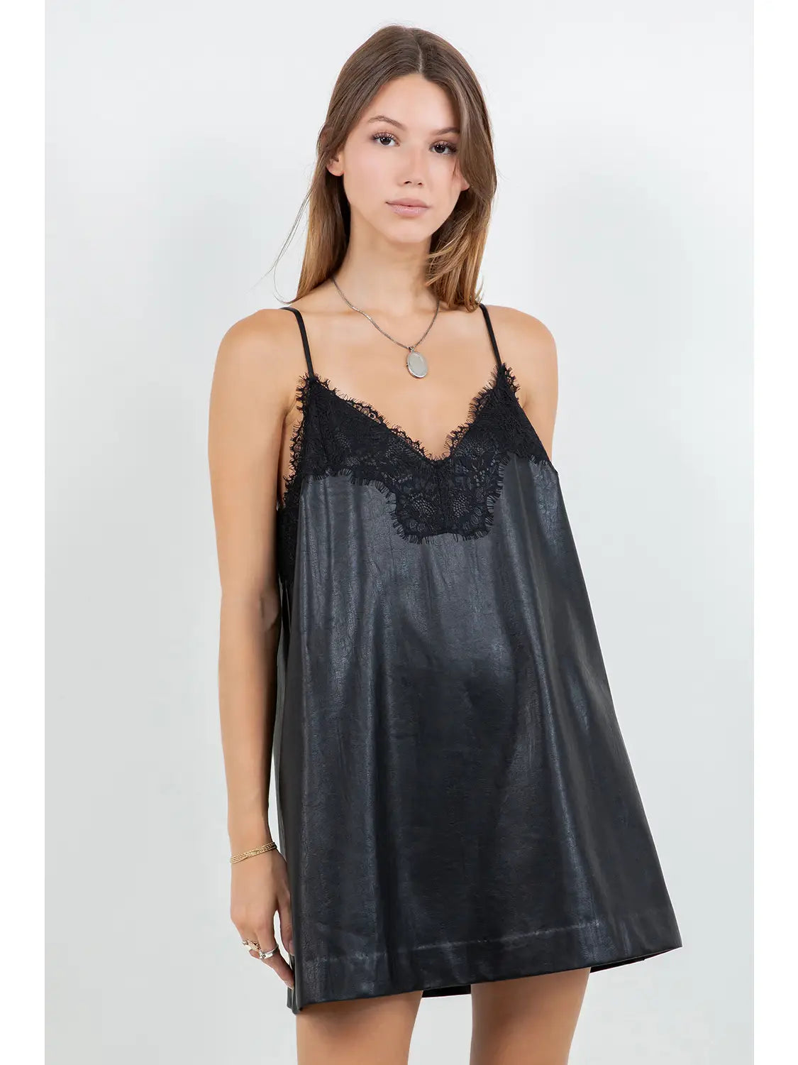Faux Leather & Lace Mini Dress