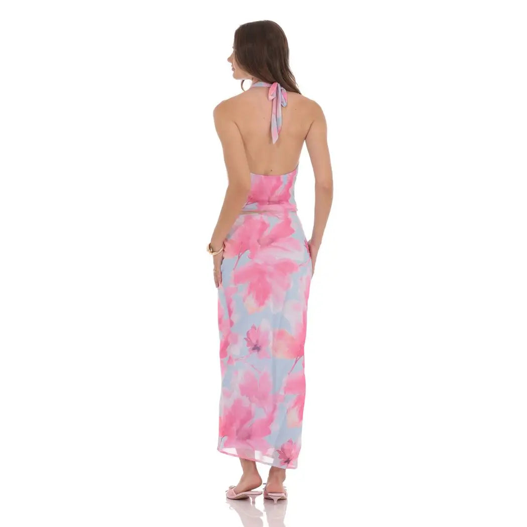 Tropical Floral Maxi Skirt in Blue and Pink