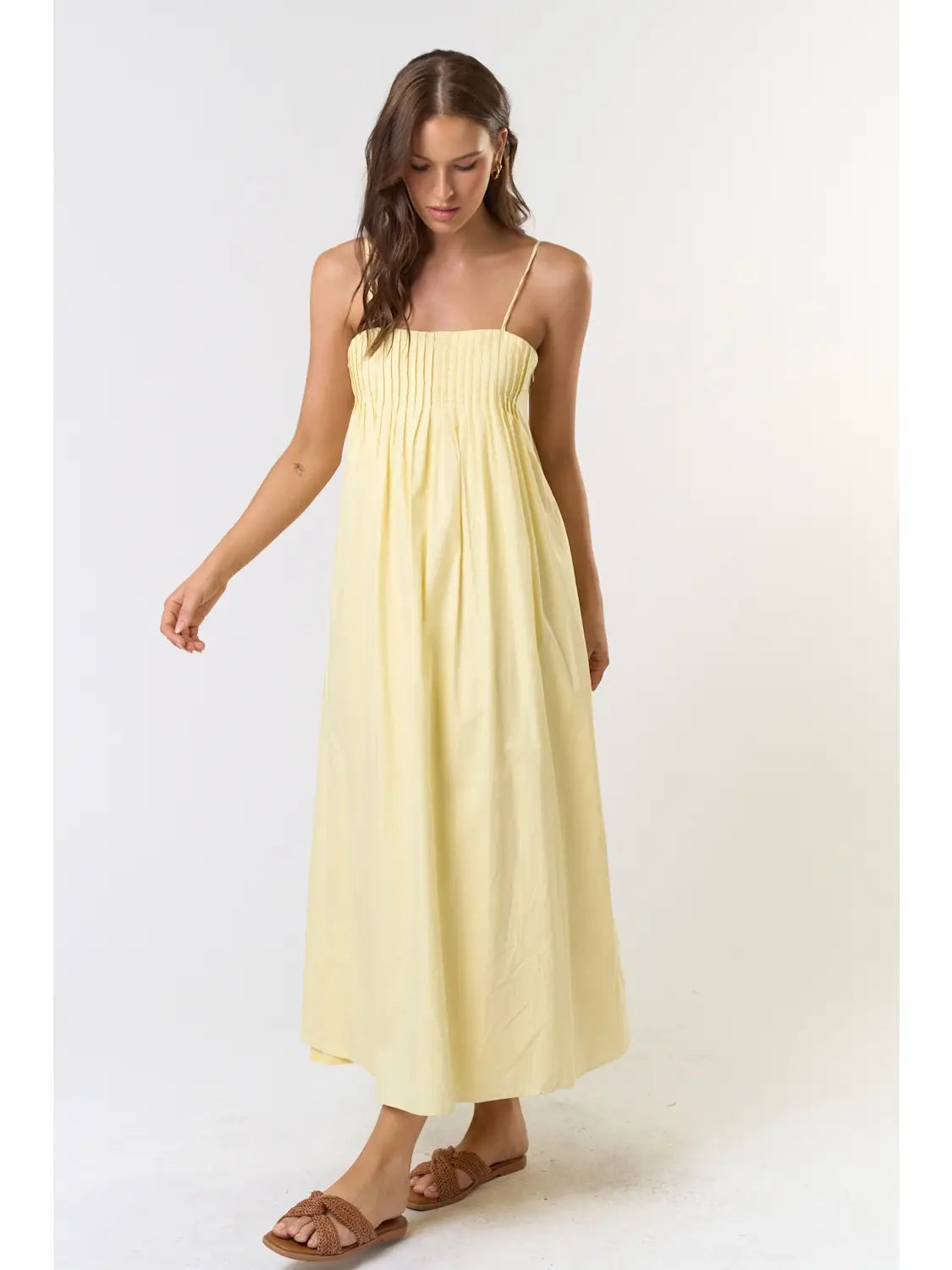 Butter Yellow Pleated Maxi Dress