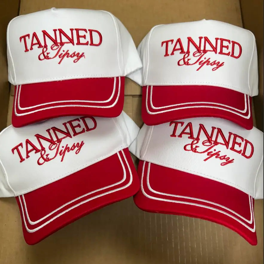 Tanned & Tipsy - Red/White Vintage Trucker Hat