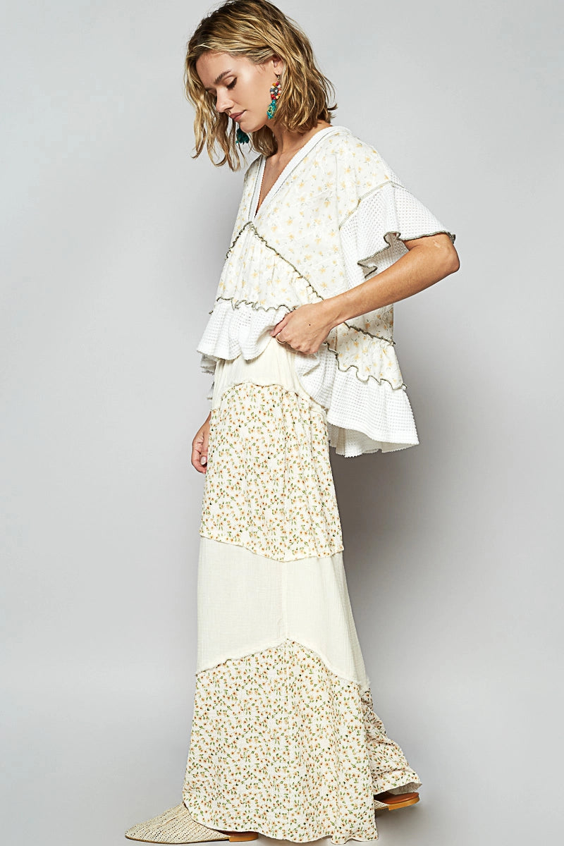 Contrast Floral Gauze Woven Pants