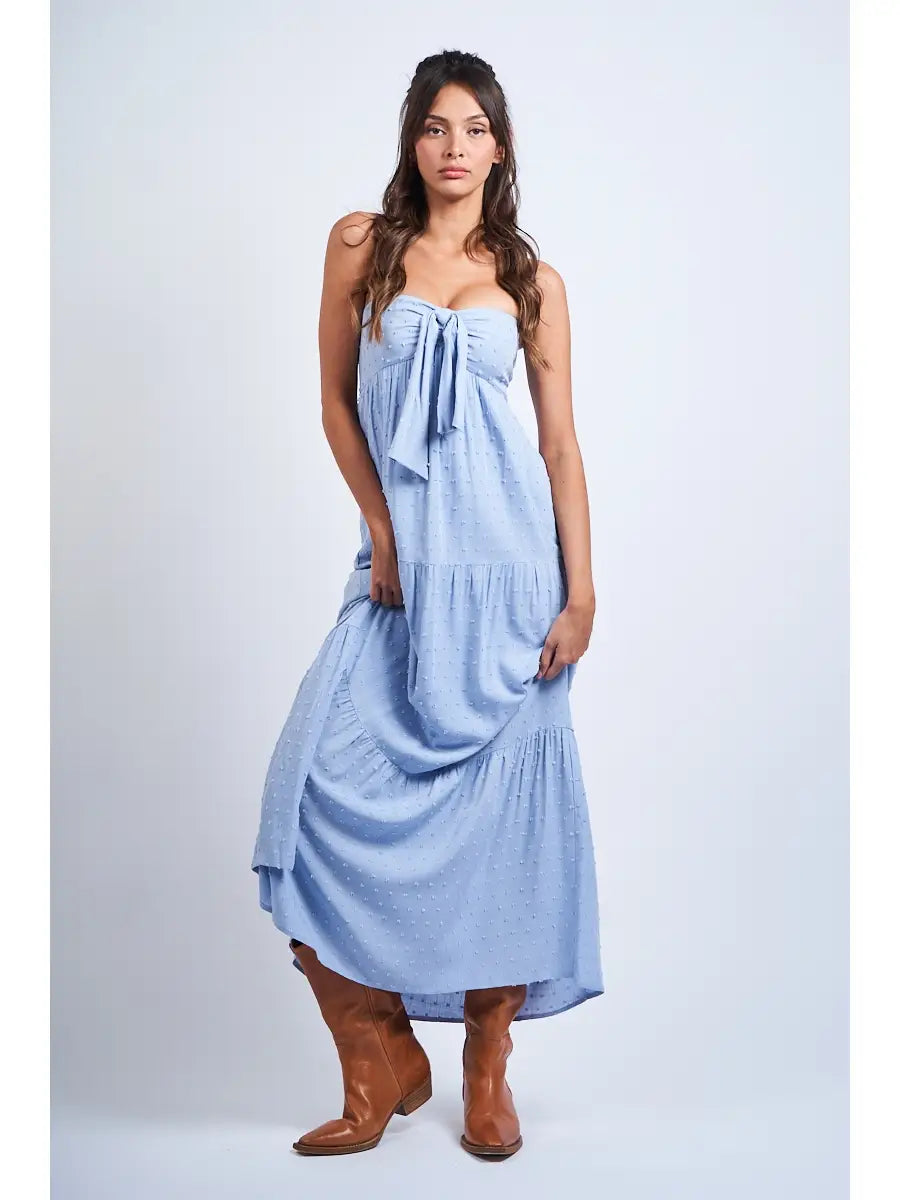 Clip Dot Front Tie Point Swing Tube Maxi Dress