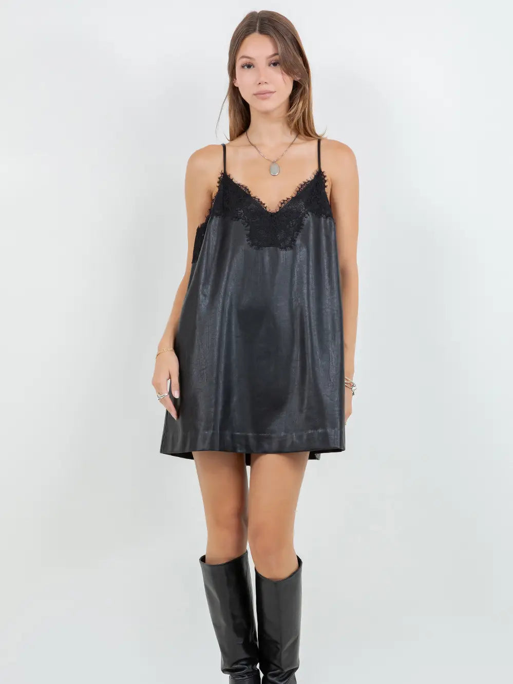 Faux Leather & Lace Mini Dress