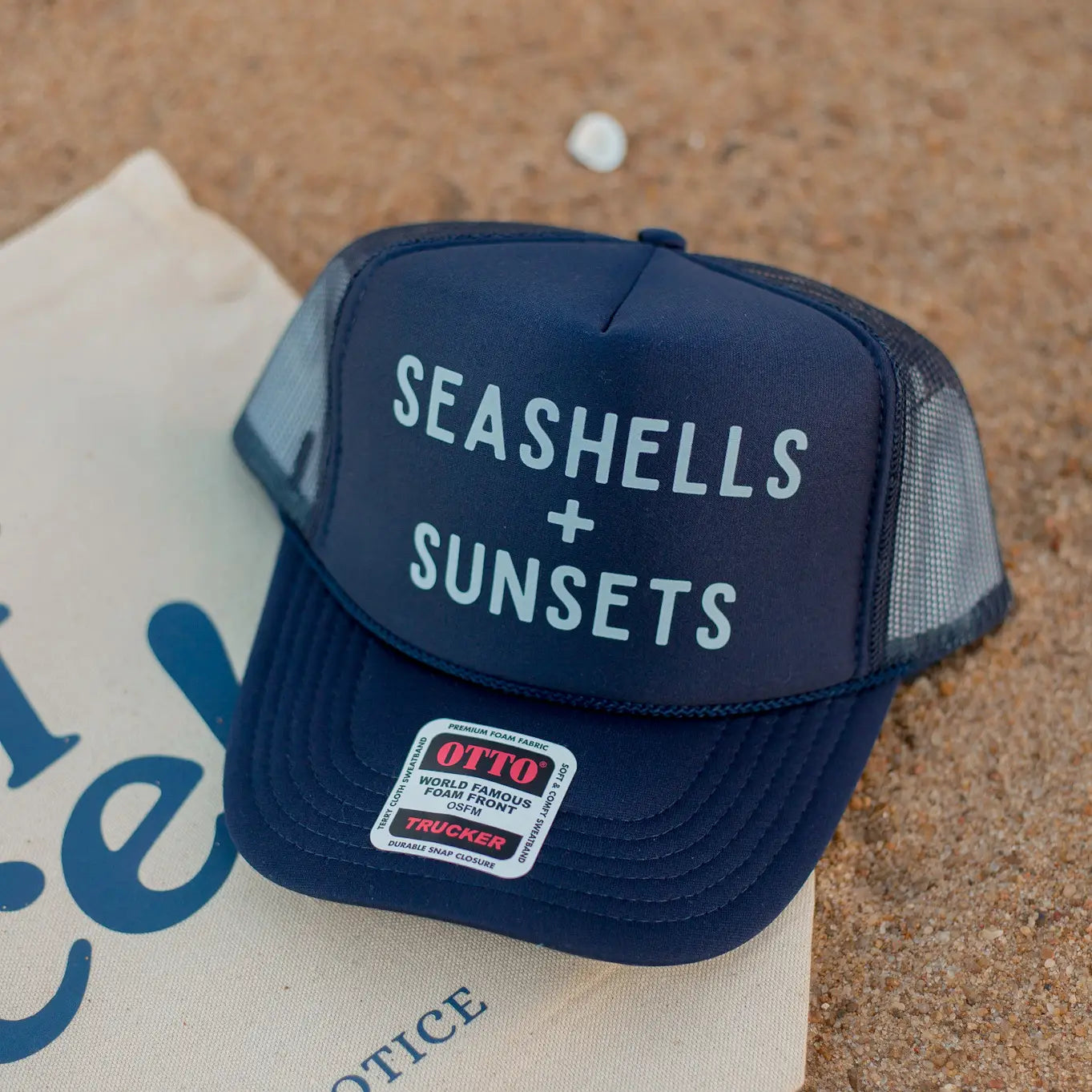 Seashells and Sunsets Trucker Hat - Navy