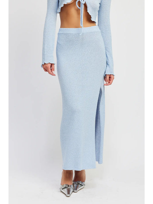 Sky Blue High Waist Maxi Skirt with Slit