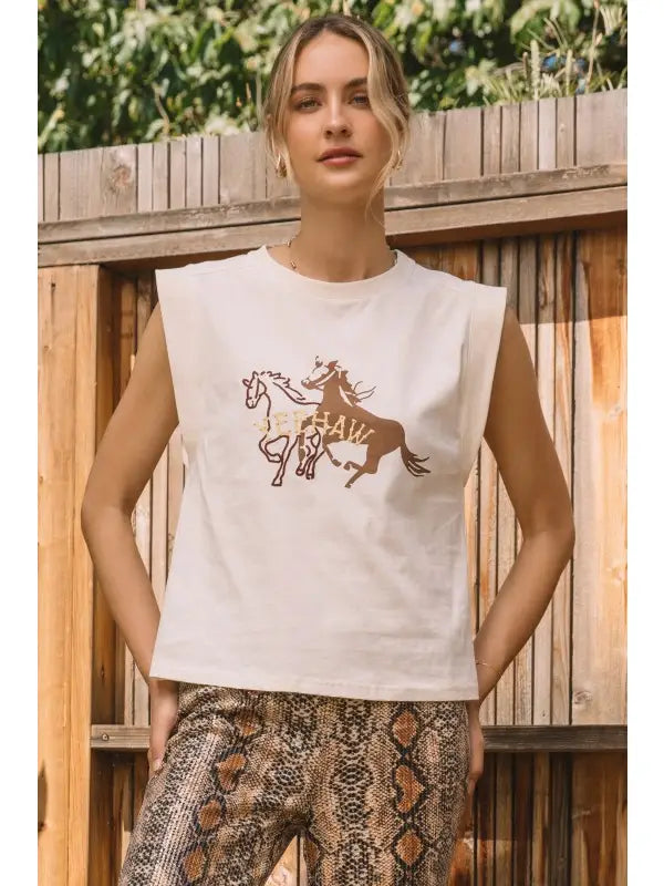 Horses Yeehaw Graphic with Embroidery and Hot Fix