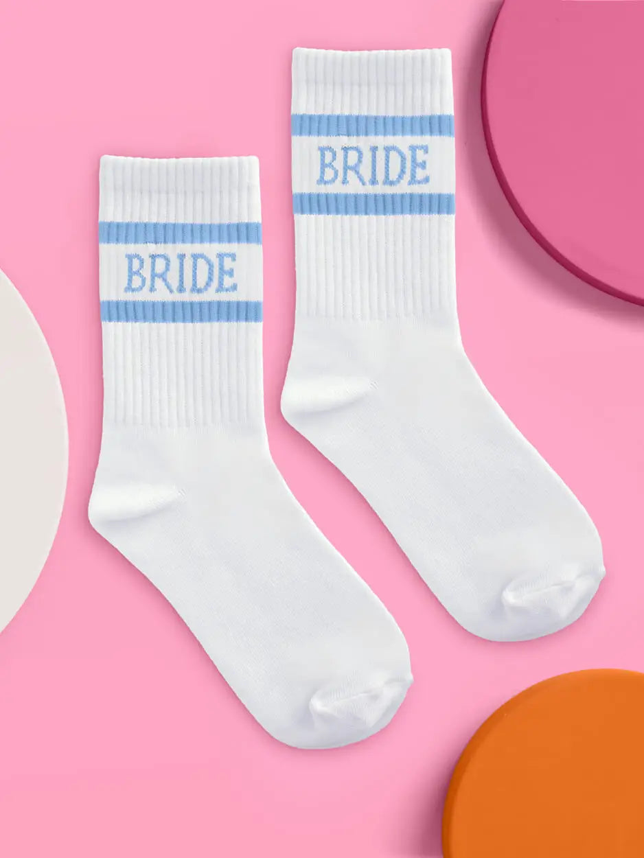 Something Blue Bride Socks - White Tube Socks, Bride Gift, Bachelorette Party