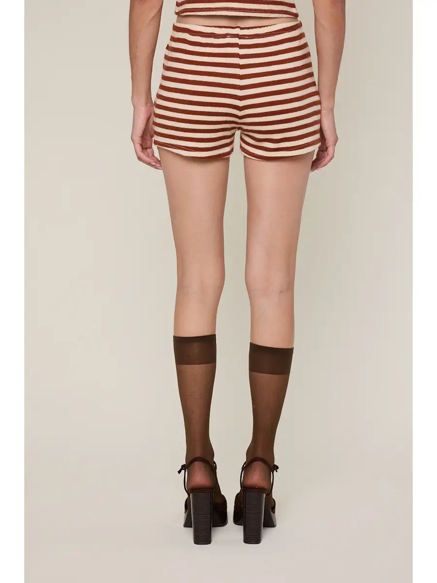 Cozy Striped Elastic Waist Band Plain Shorts