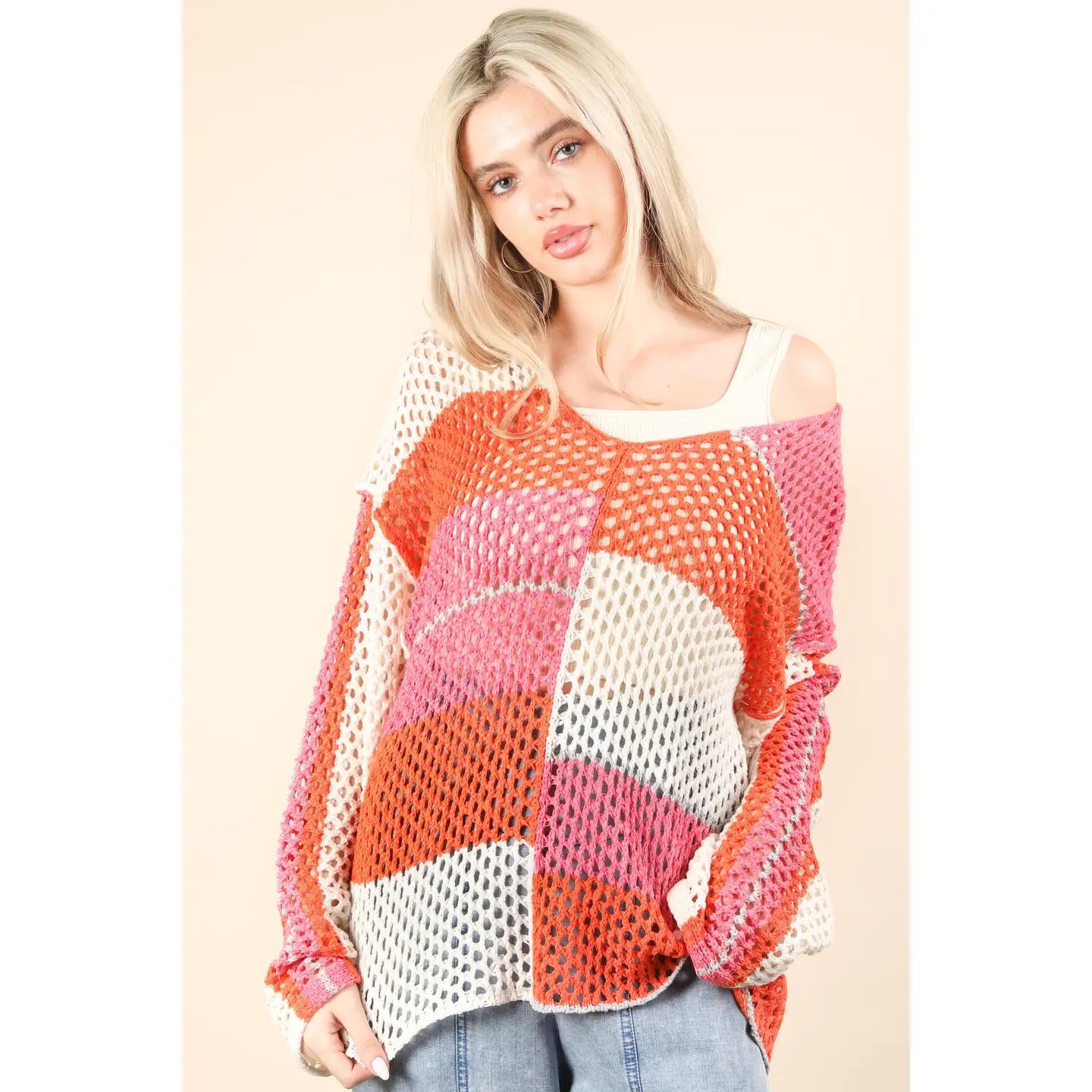 Color Block Oversized Summer Knit Sweater Top
