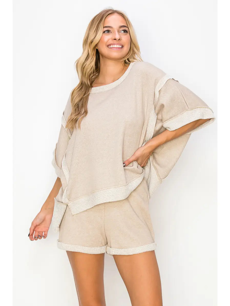 Taupe Contrast Terrycloth Top
