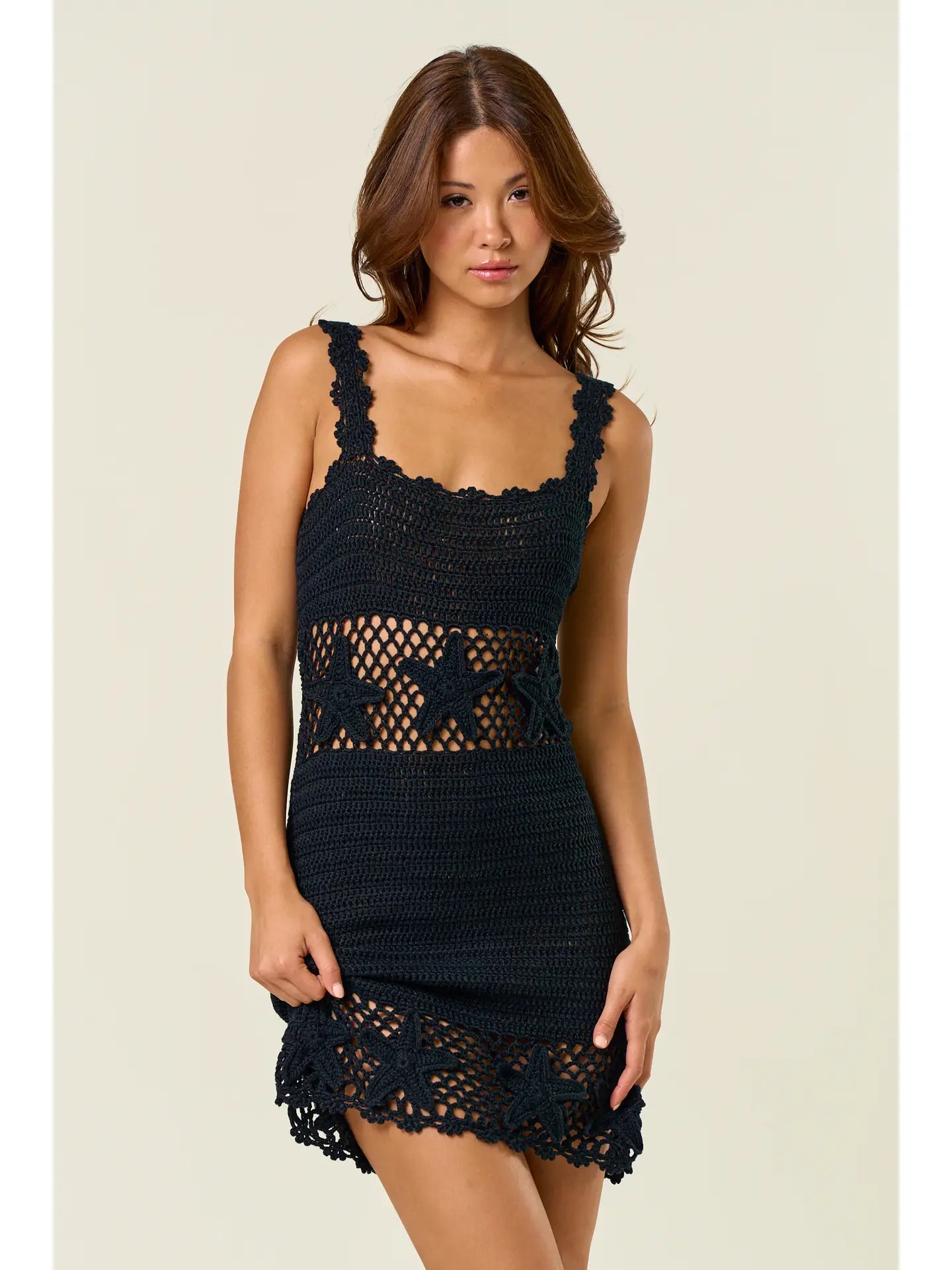 Black Starfish Crochet Mini Dress