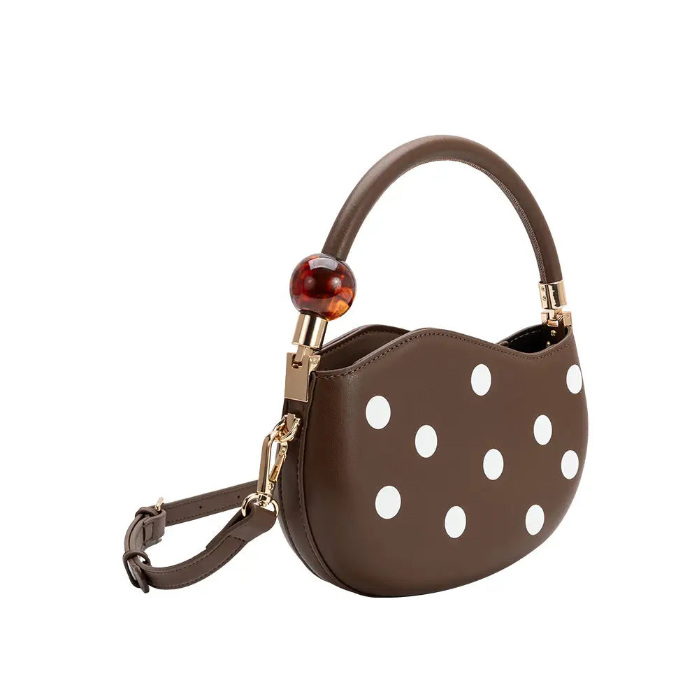 Jennie Chocolate Recycled Vegan Polka Dot Top Handle Bag - Melie Bianco