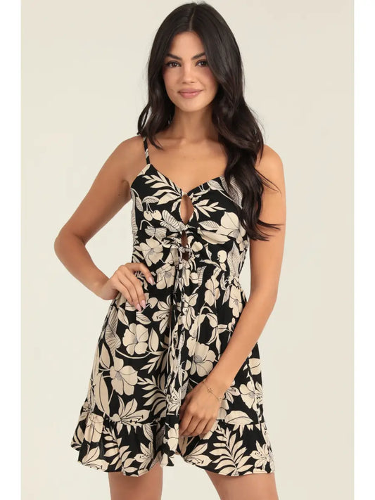 Adjustable Tie Front Peek A Boo Sundress