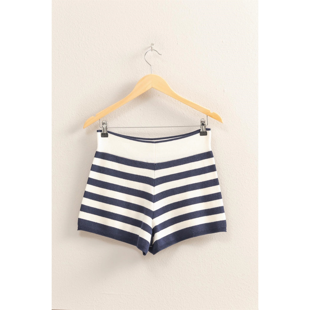 Navy Fitted Striped Knit Shorts