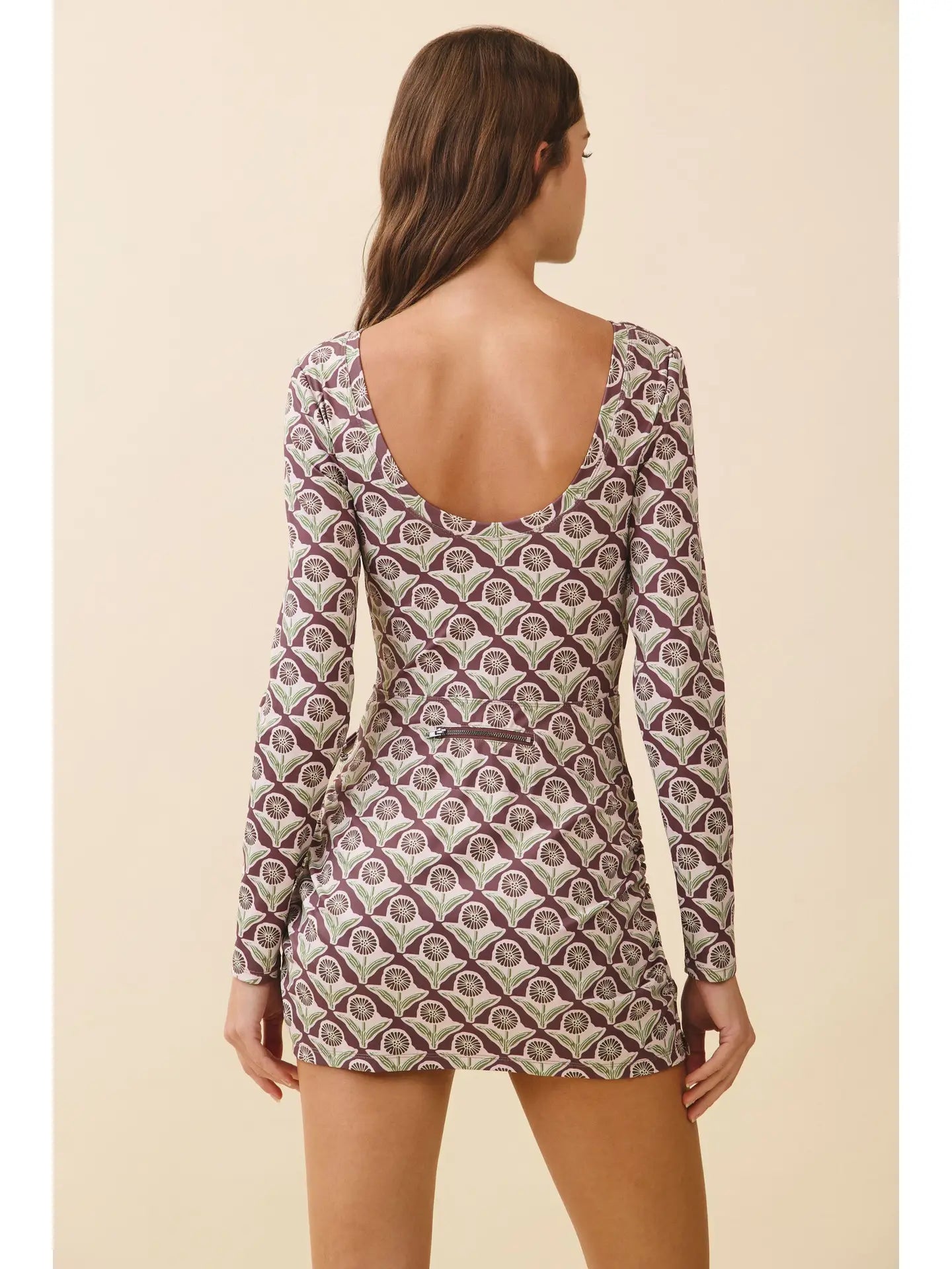 Printed Front Tie Drape Detail Bodycon Mini Dress