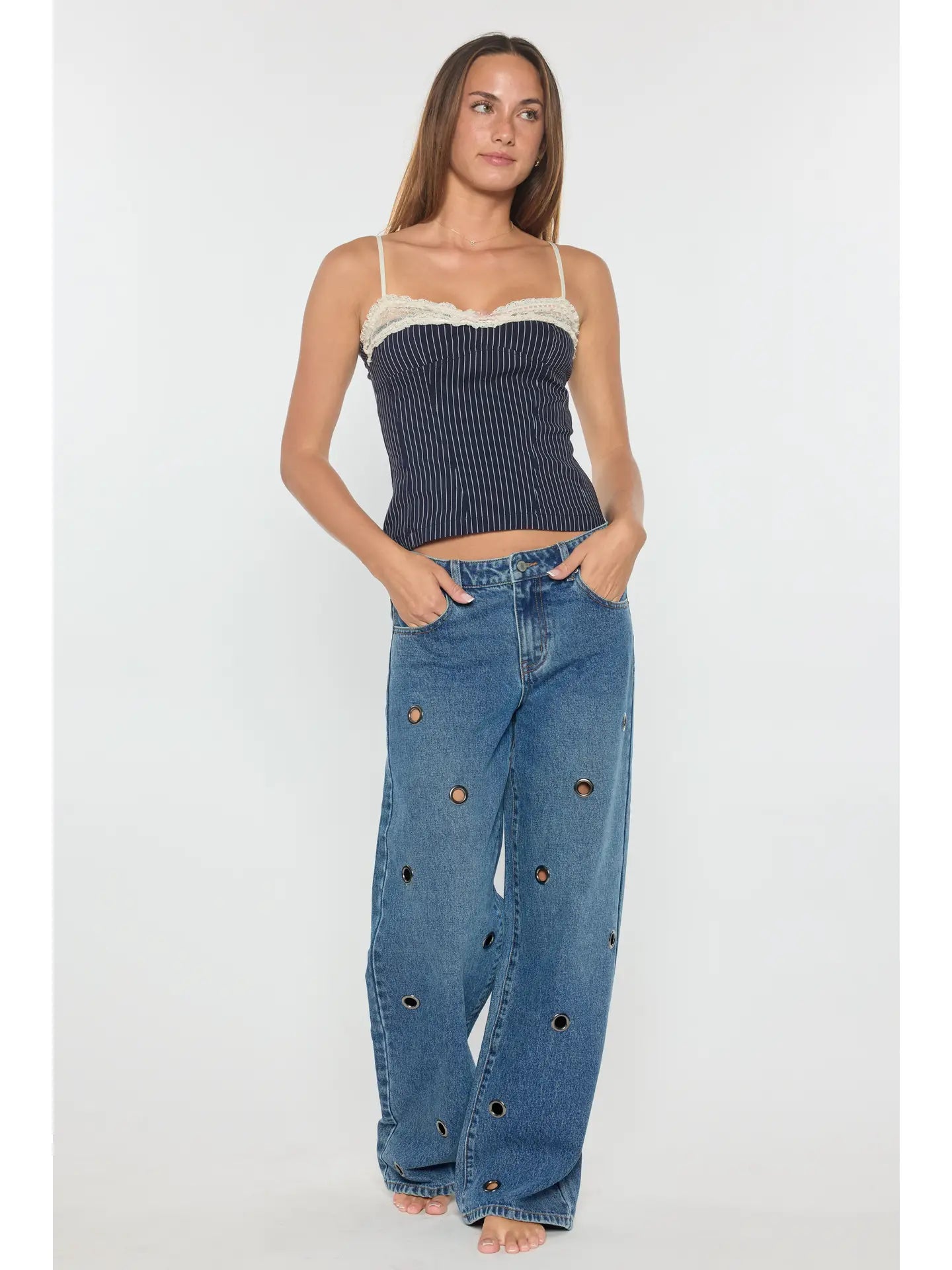 Low Waist Wide Leg with Big Eyelet Detail