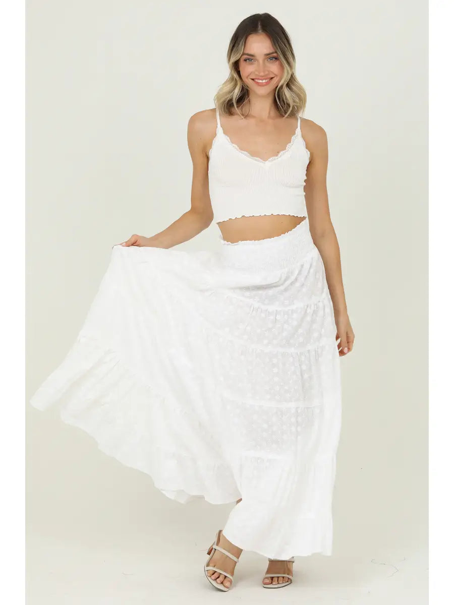 Eyelet Embroidered Tiered Maxi Skirt