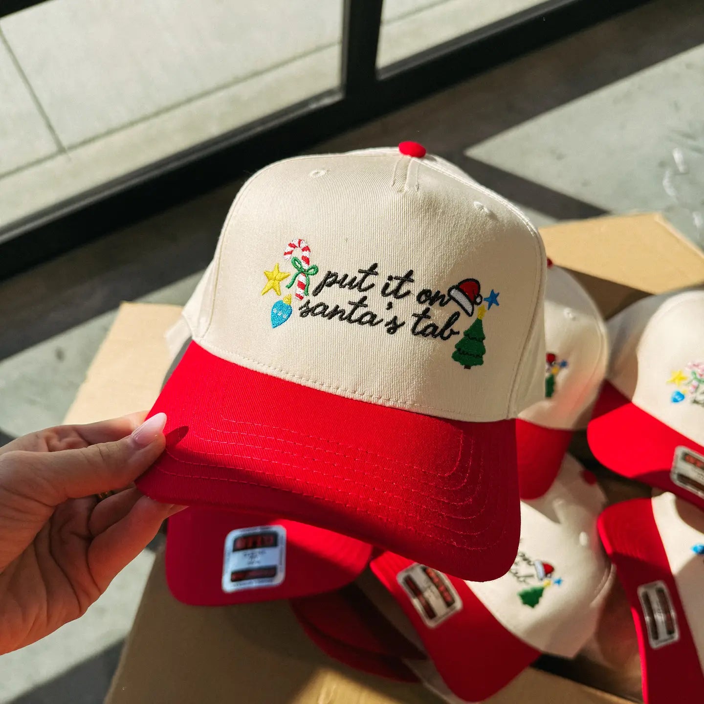 Put It On Santa's Tab - Cream / Red