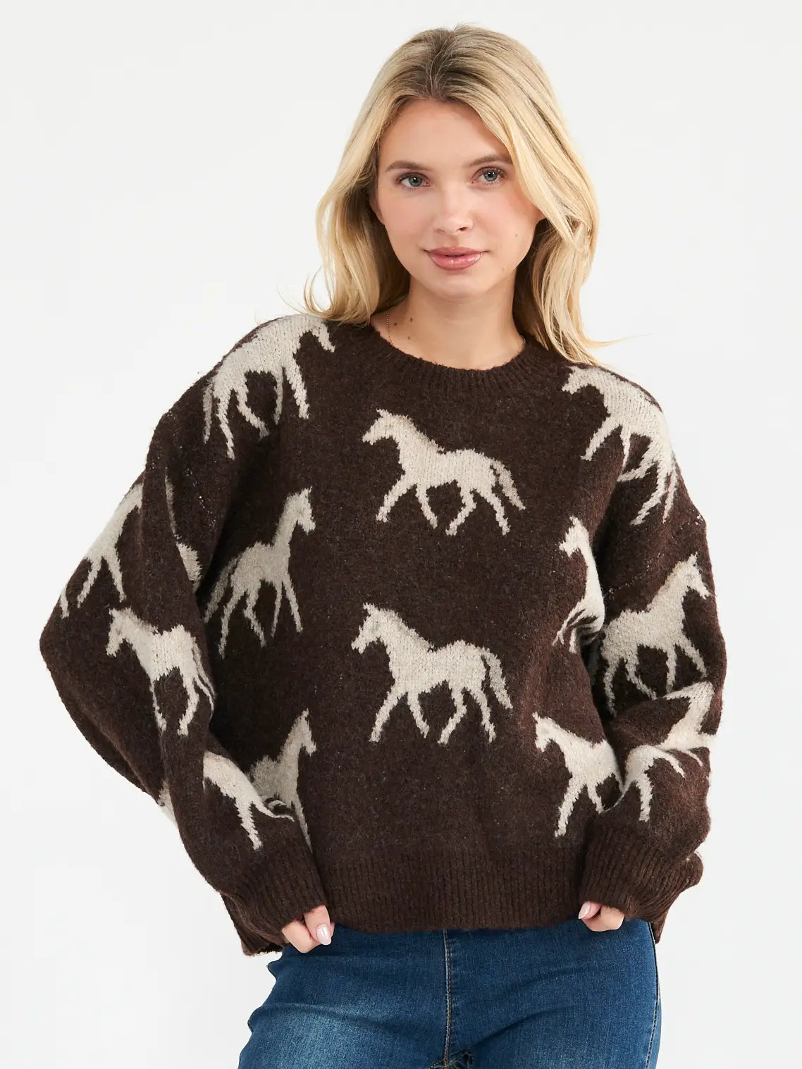 Horse Pattern Knit Sweater