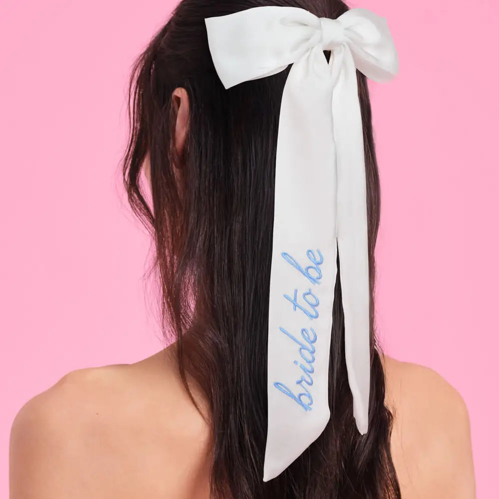 Something Blue Bow - White Satin Embroidered Bow
