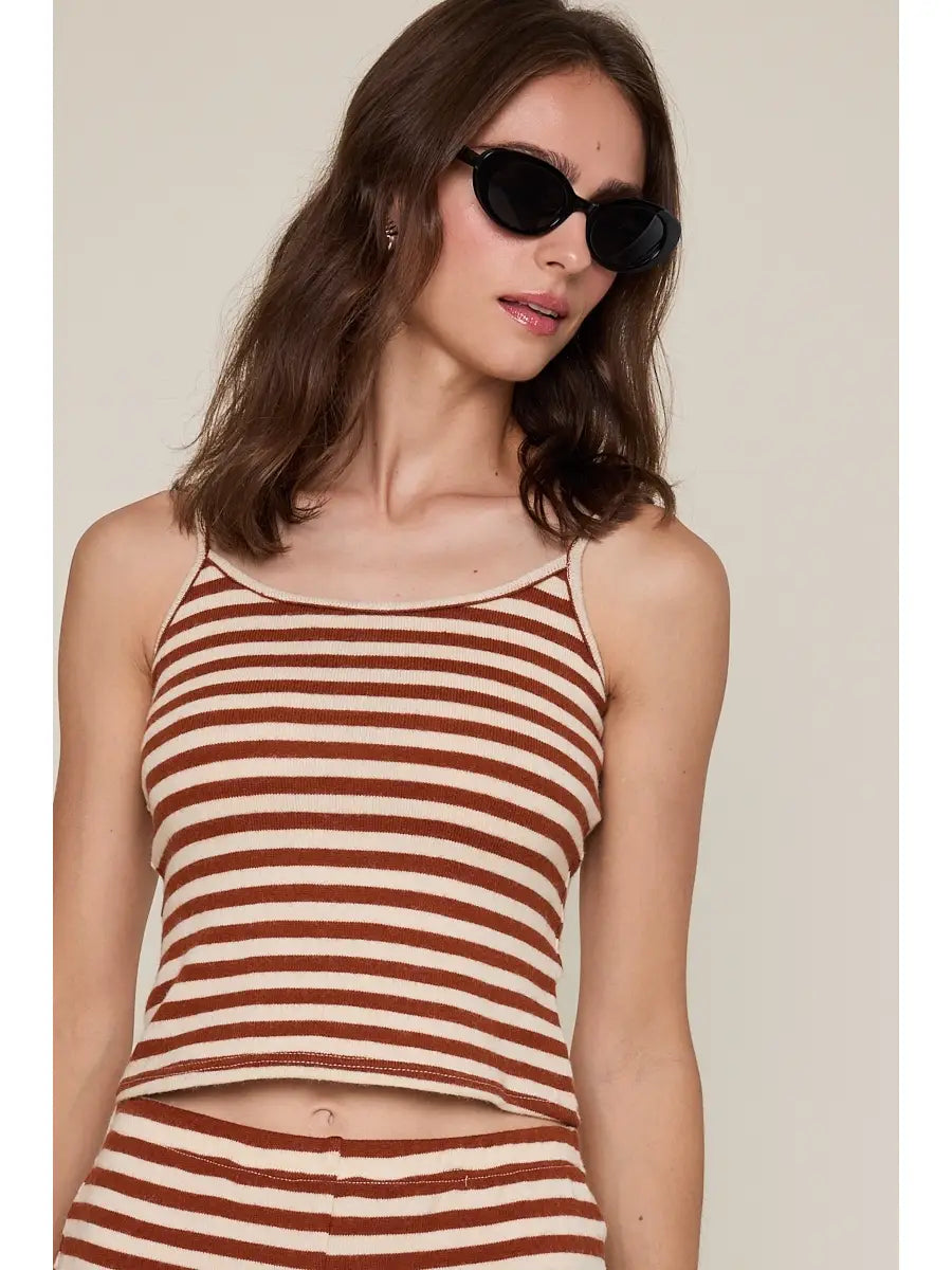 Cozy Striped Round Neck Sleeveless Crop Cami Top