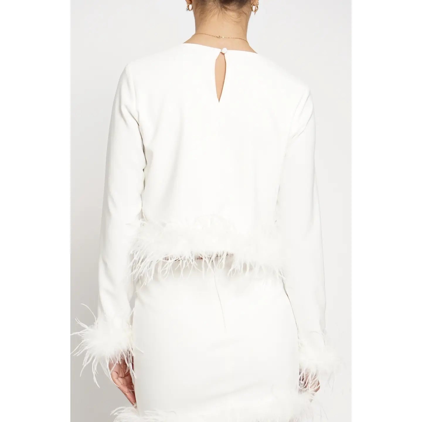 Feather Trim Long Sleeve Top