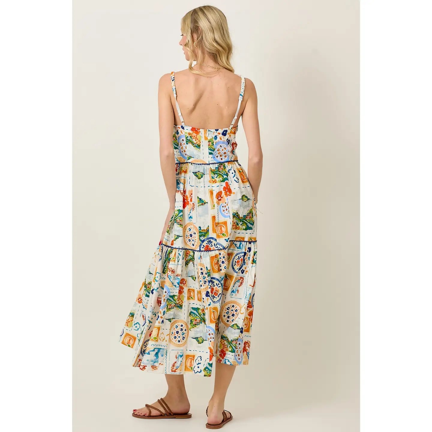 Mediterranean Tile Print Tiered Summer Sundress