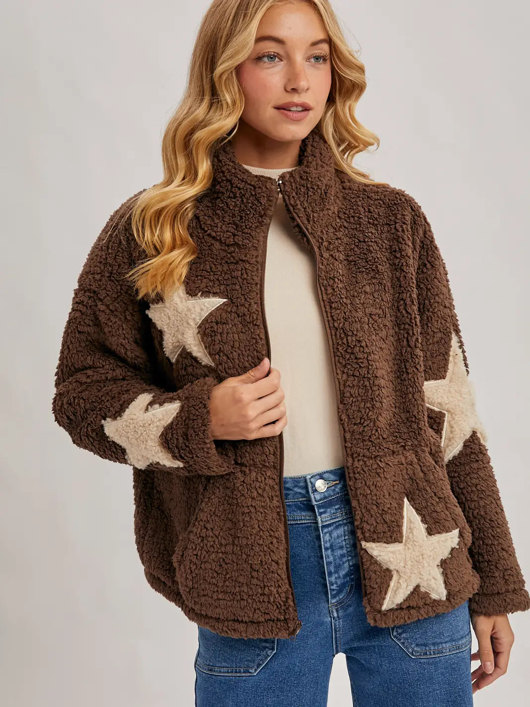Star-Shaped Sherpa Fleece Teddy Jacket