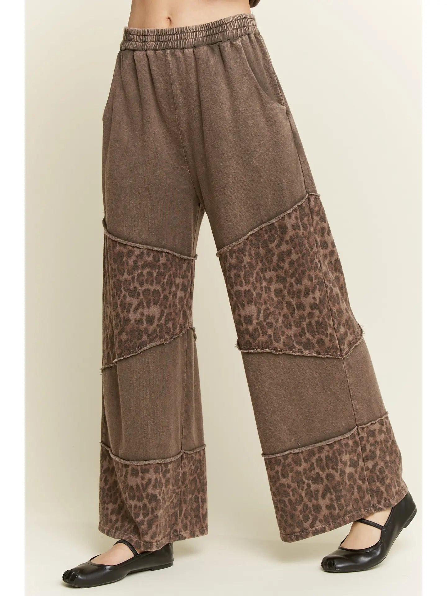 Mineralwashed Leopard Asymmetrical Tier Pants