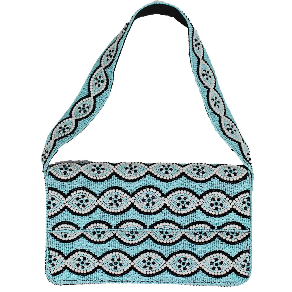 Aquatic Elegance Light Blue Beaded Shoulder Bag