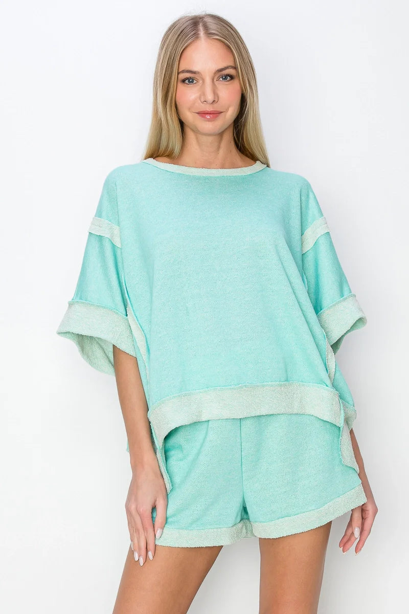 Teal Contrast Terrycloth Shorts
