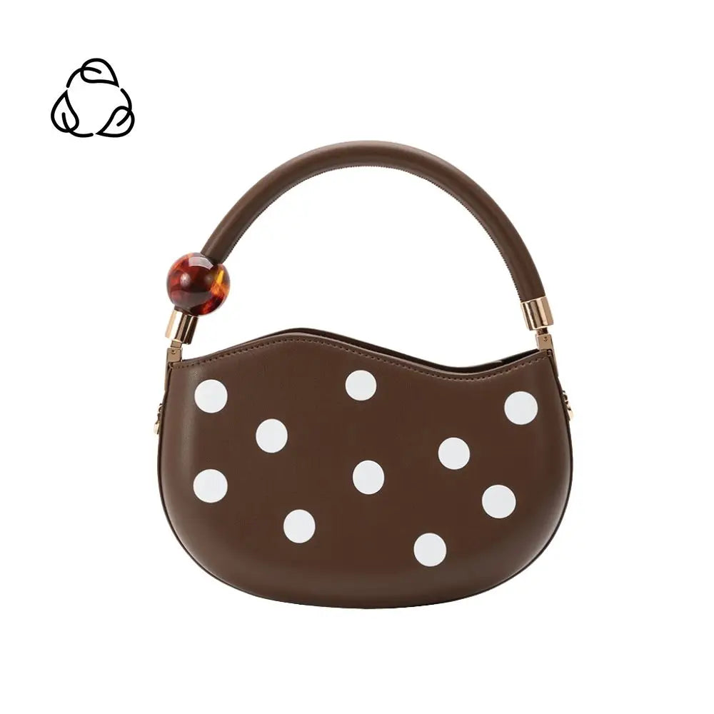 Jennie Chocolate Recycled Vegan Polka Dot Top Handle Bag - Melie Bianco