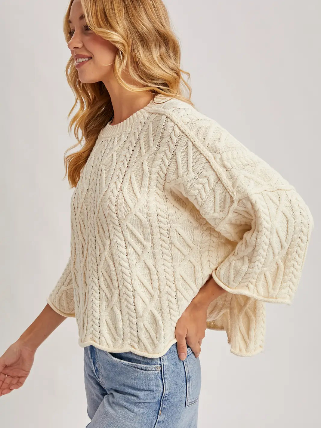 Oversized Bell Sleeve Cable Knit Sweater