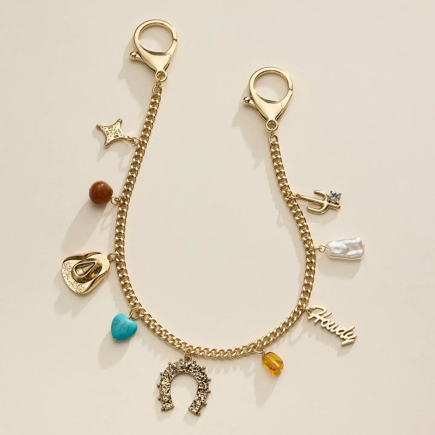 Western Charm Gold Chain Bag Strap with Horseshoe and Cowboy Hat Accents