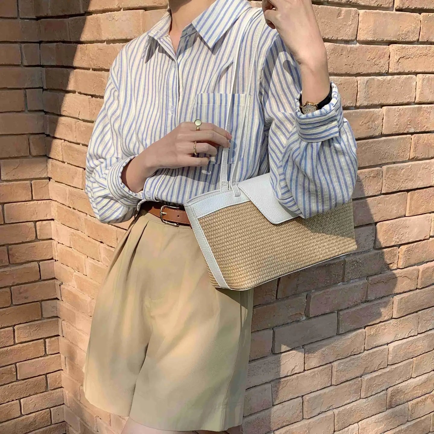 White Long Straw Shoulder Bag