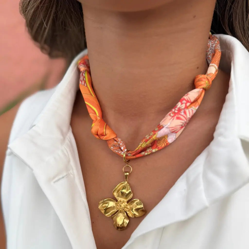 Orange & Yellow Zebra Printed Scarf Necklace