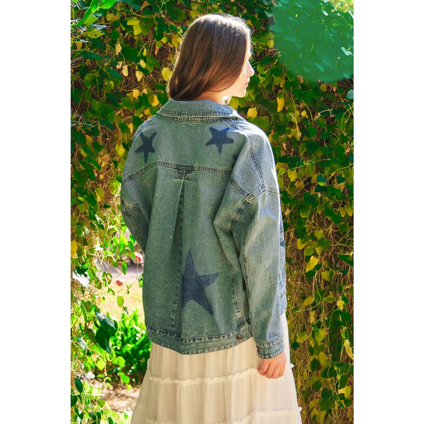Star Shadow Patch Oversized Denim Jacket