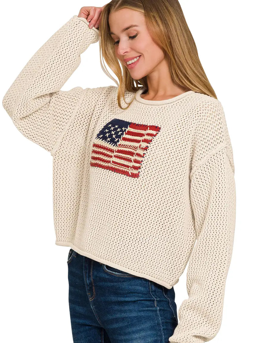American Flag Crew Neck Sweater