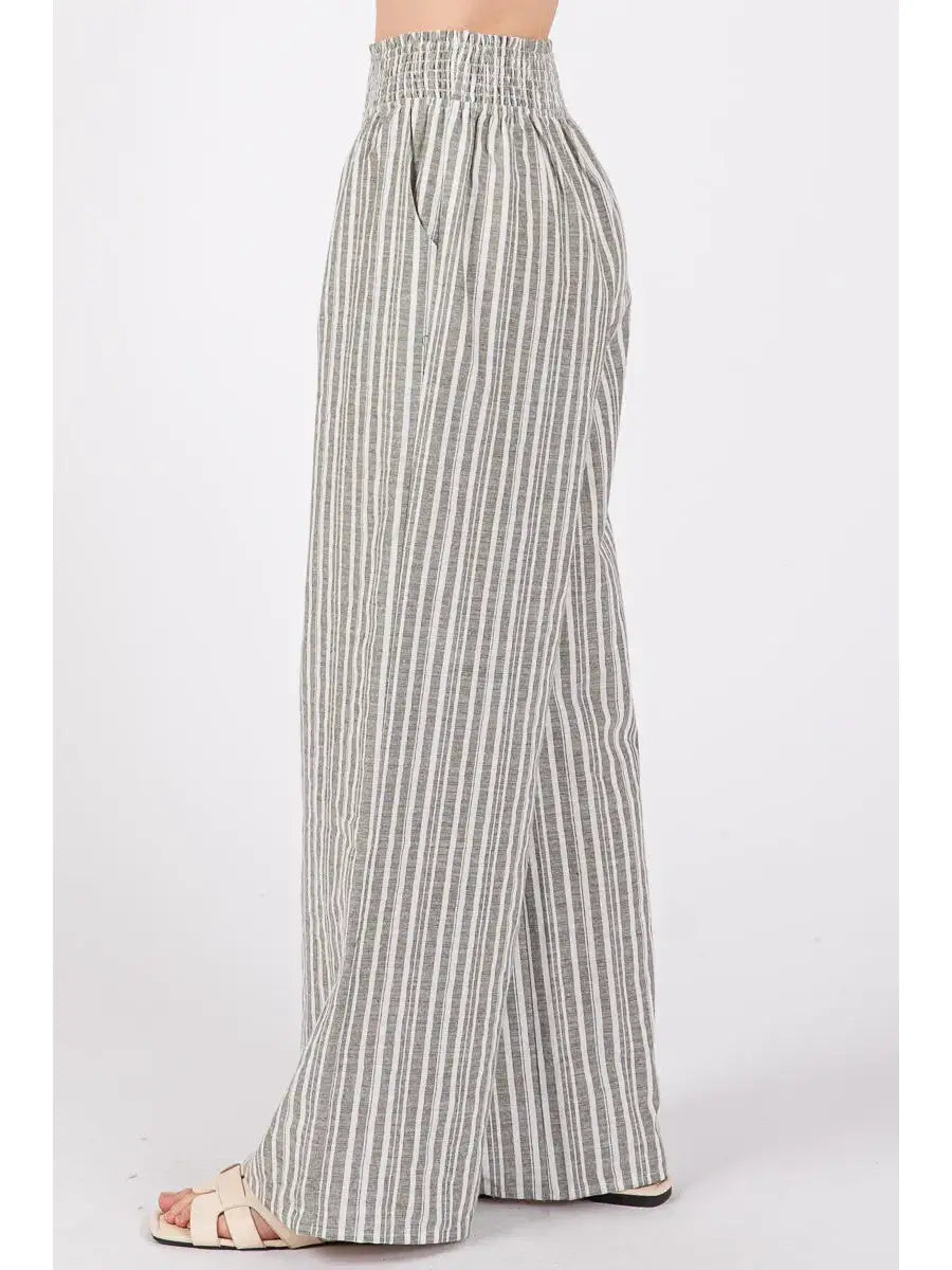 Smocked Waist Wide Leg Pants