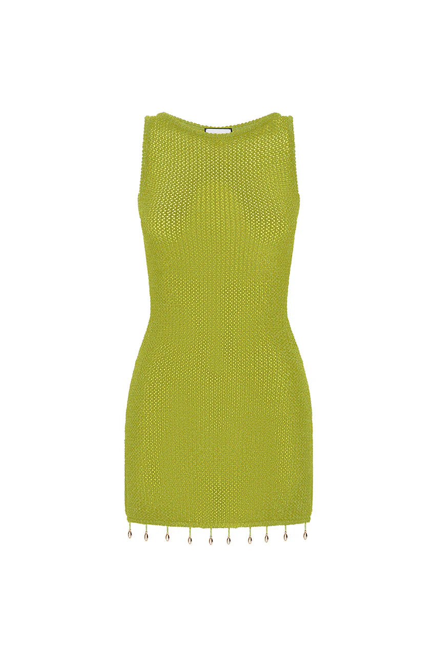 Lime with Cowrie Shells Sheer Coverup Dress