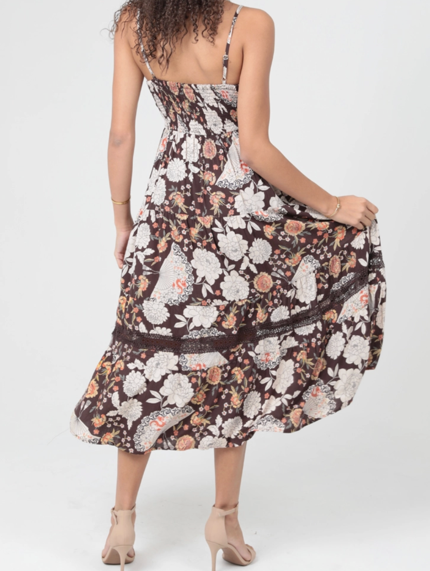 Crochet Lace Inserts Printed Maxi Dress
