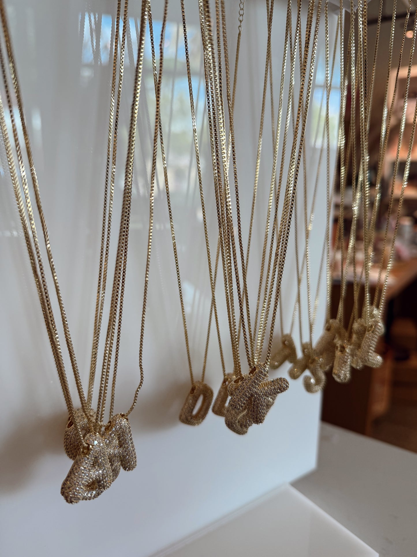 Initial Pave Rhinestone Bubble Balloon Necklace