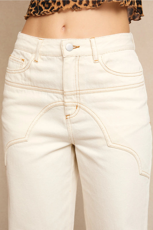 High Waisted Seam Detail Long Pants