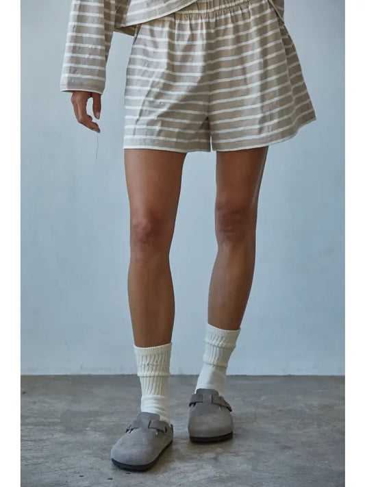 Knit Cotton Striped Elastic Waist Shorts